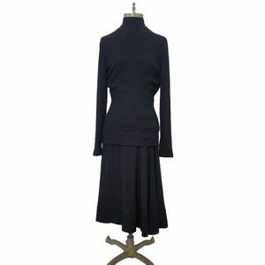 Vtg 40s Black Femme Fatale Film Noir Dress S